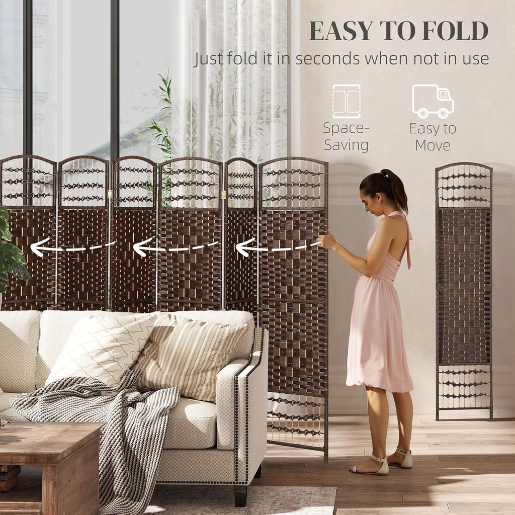 HOMCOM 8 Panel Room Divider, Folding Privacy Screen, 5.6' Room Separator, Wave Fiber Freestanding Partition Wall Divider, Brown