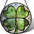 Stained Glass Window Hanging - St. Patrick's Day Green Irish Themed Gifts Sun Catcher Door Home Clover Decor Suncatcher Christmas Mother's Day Birthday Gifts for Women Men Mom Nana 6.3 in