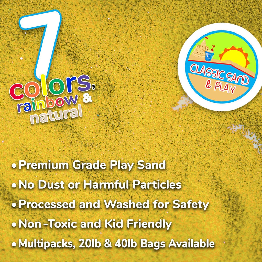 Classic Sand and Play Yellow Colored Play Sand, 20 lb. Bag, Natural and Non-Toxic, Fun Wet and Dry Indoor and Outdoor, Sandbox, Therapy, and Table Use, Building, Stimulate Sensory Needs