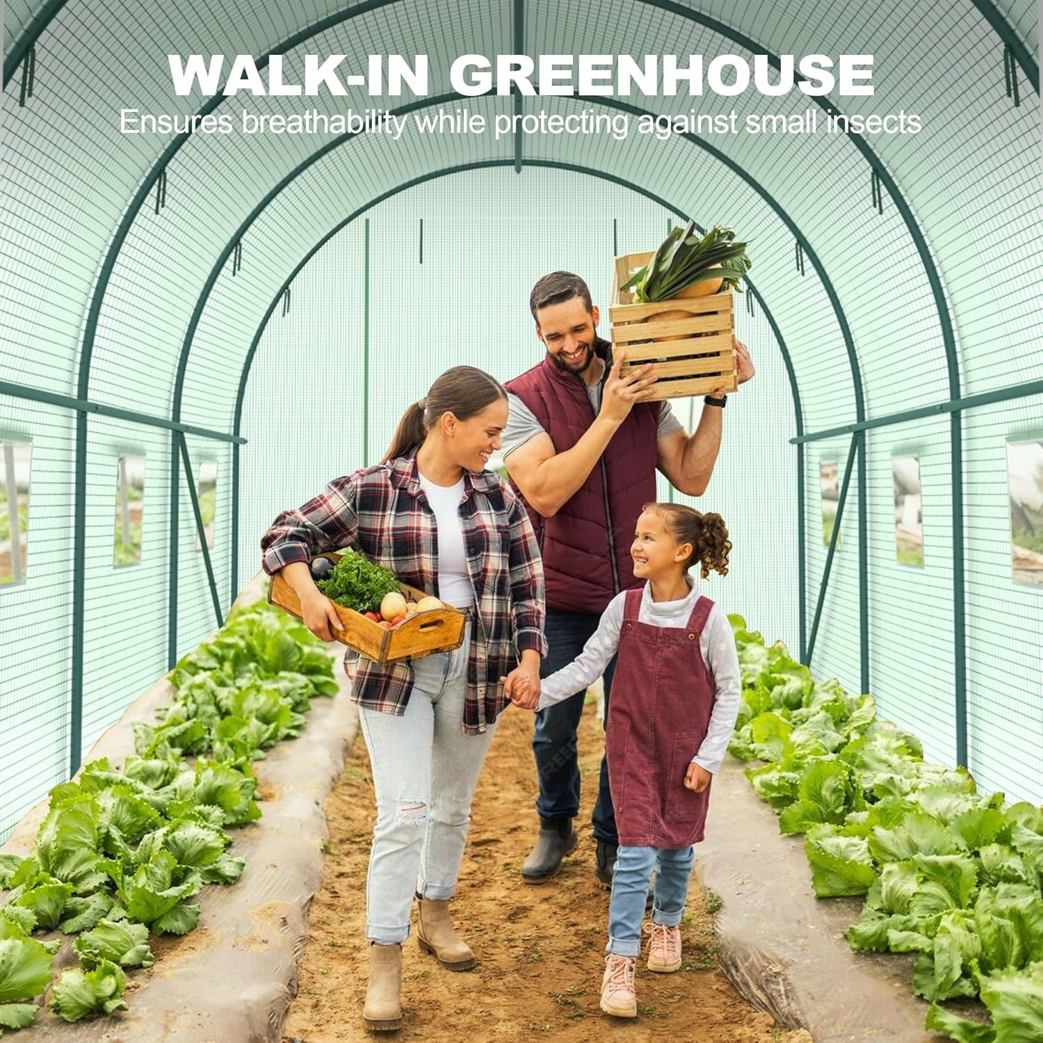 Greenhouses for Outdoors Heavy Duty 15 x 7 x 7 FT Portable Greenhouse for Winter with 8 Ventilated Screen Windows & Rolling Zipper Door & Reinforced Steel Frame Greenhouse Tunnel