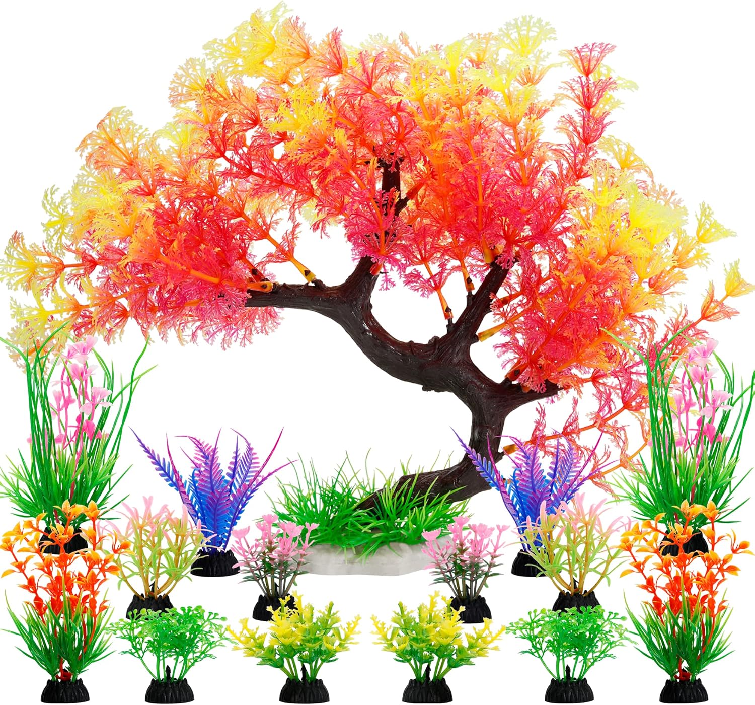 MyLifeUNIT Fish Tank Decorations, 15 Pack Artificial Aquarium Plants Tree Set for Fish Tank Decor (Pink Set)