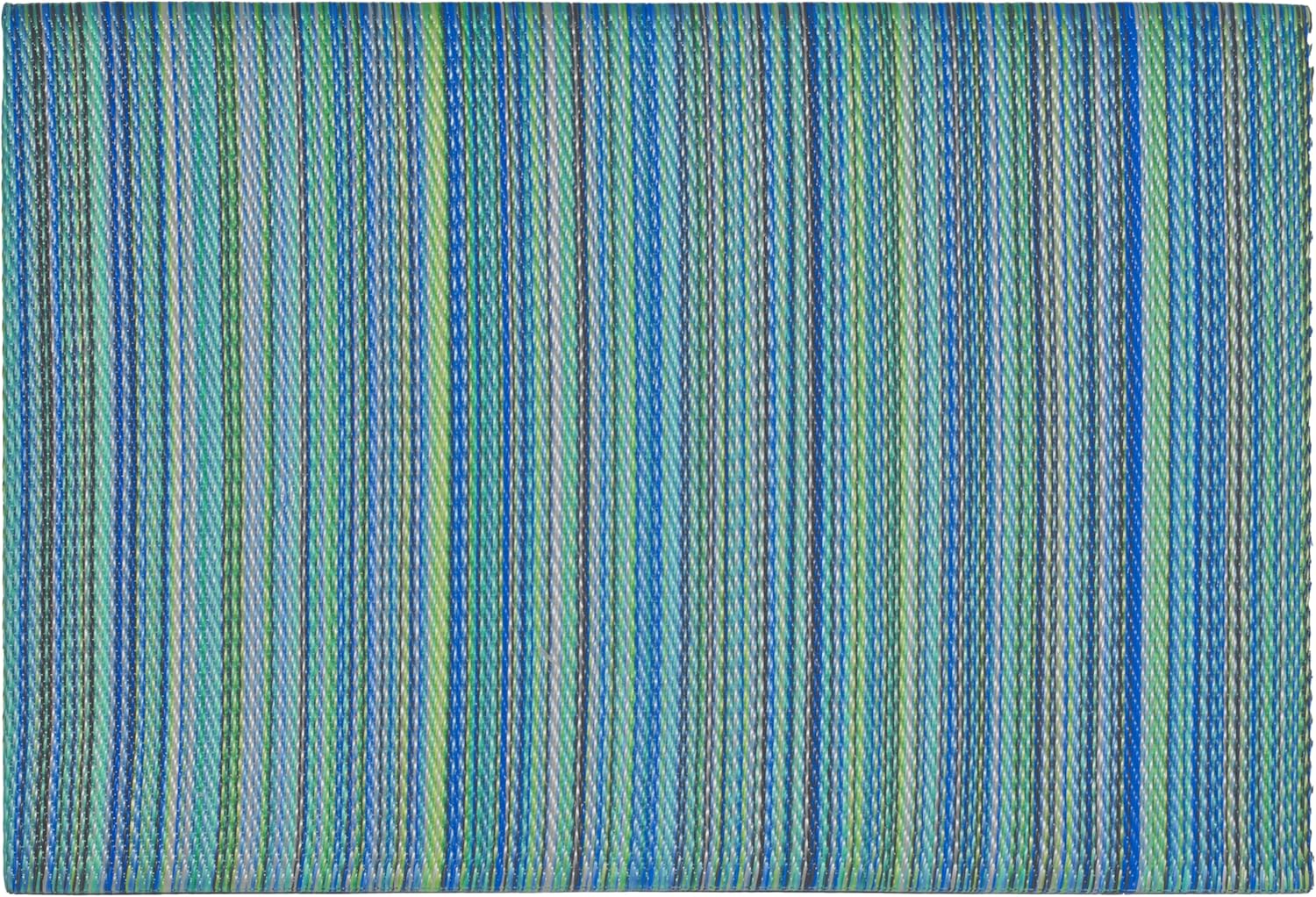 Fab Habitat Striped Non Slip Doormat - Durable, Thin - Recycled Plastic - Entryway, Front Door, Porch, Patio - Cancun Turquoise/Moss Green (24" x 36" Non-Slip)