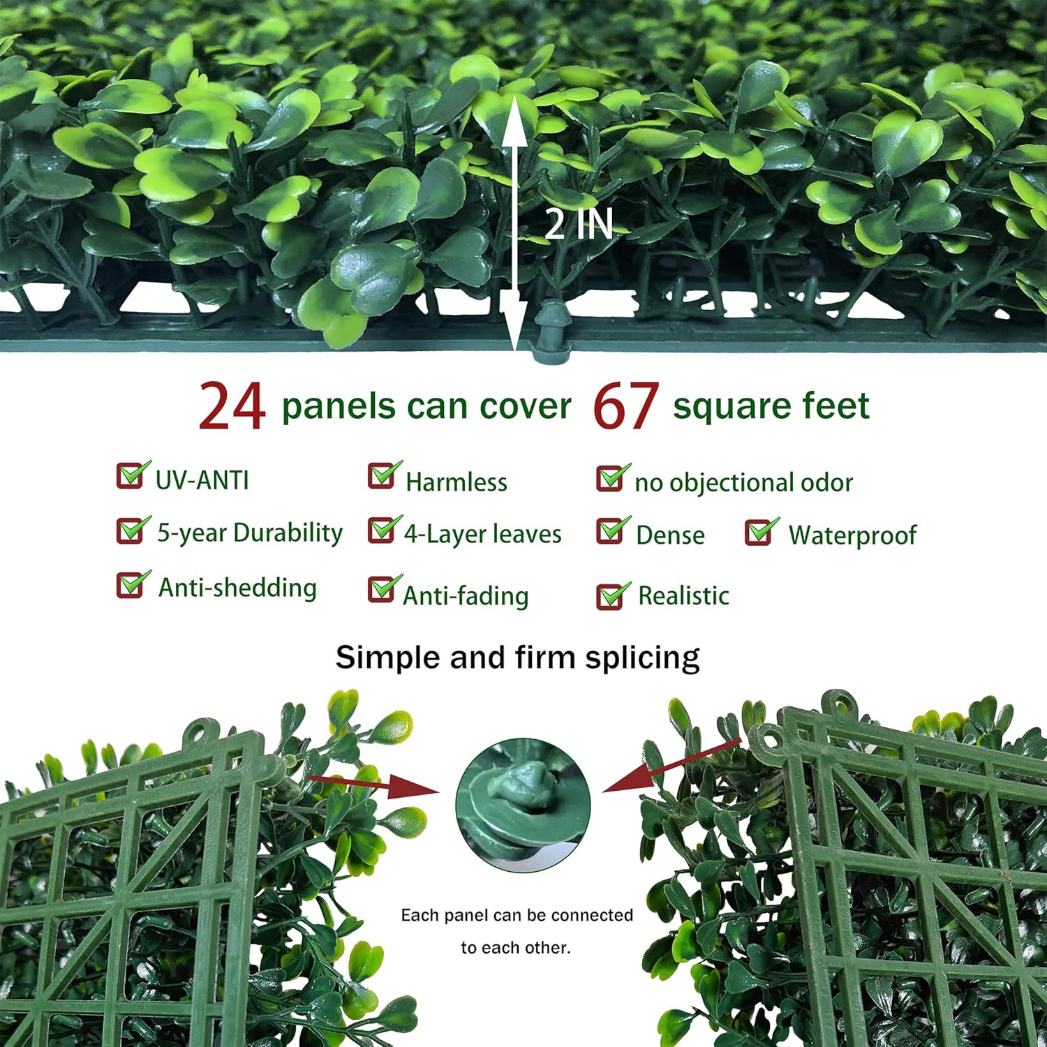 Artificial Grass Wall Backdrop Panels: 20X20 in 24P UV-Anti Greenery Boxwood Panels for Indoor Outdoor Green Wall Decor & Ivy Fence Covering Privacy