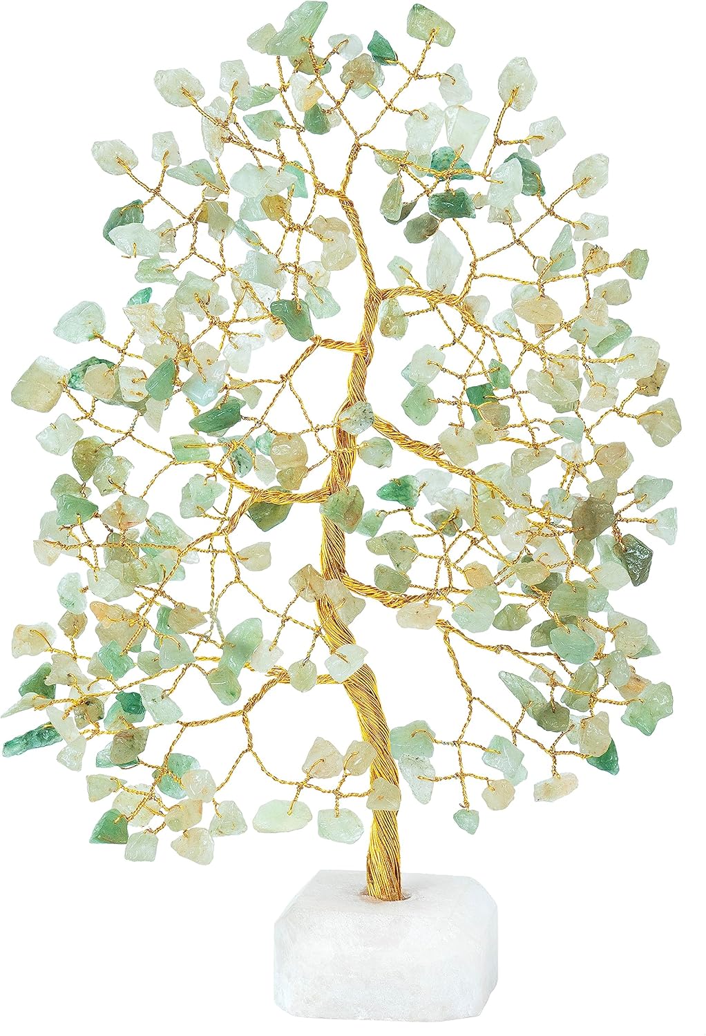 Crocon Green Jade Gemstone Tree with Natural Quartz Base Chakra Healing Crystal Tree of Life Feng Shui Money Bonsai Handmade Gemstone Tree Ornament Figurine Wealth & Good Luck Gift 10-12'' (CTR072a)