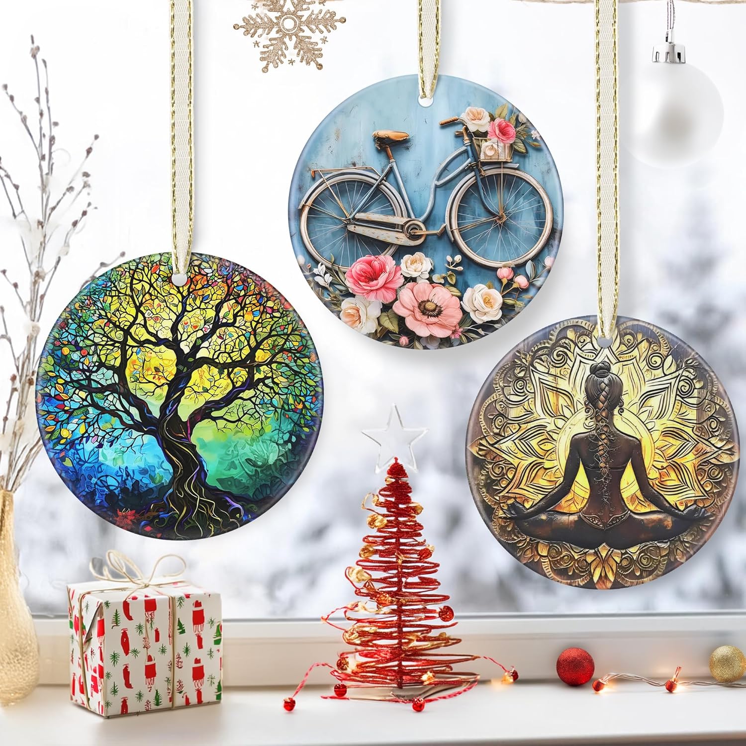3.5" Ceramic Christmas Ornaments, Christmas Tree Ornaments, Heirloom Keepsake, Gift Exchange, Gift Idea, Bauble Present - Bicycle