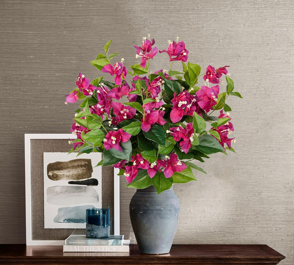 Hollyone 2Pcs Bougainvillea Artificial Flowers Bouquets Red Fake Flower Silk Flowers with Long Stem Floral Arrangements Faux Bougainvillea Flower Plant for DIY Wedding Party Centerpieces Home Decor