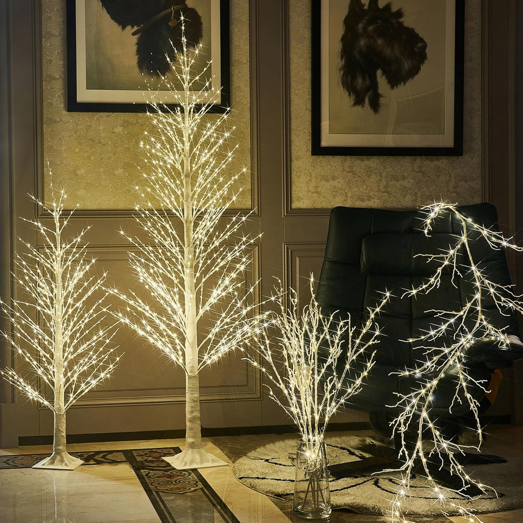 BAOLITVINE Lighted White Alpine Tree 4FT Christmas Tree 450 LED Warm White Lights, Twig Tree with Lights for Home Thanksgiving Christmas Festival Party Indoor Outdoor