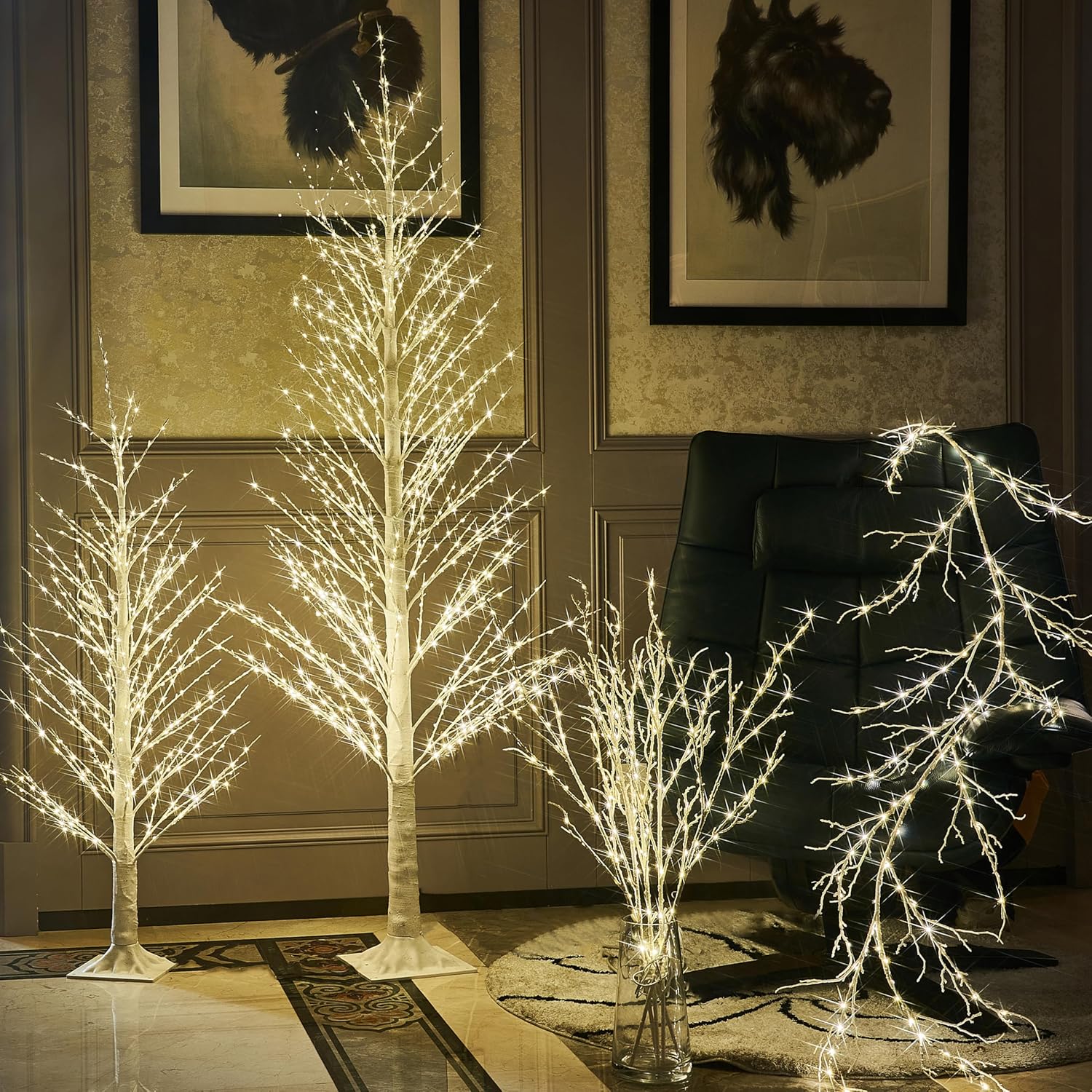 BAOLITVINE Lighted White Alpine Tree 4FT Christmas Tree 450 LED Warm White Lights, Twig Tree with Lights for Home Thanksgiving Christmas Festival Party Indoor Outdoor