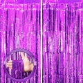 2 Pack Purple Tinsel Foil Fringe Curtains, Purple Party Decorations, Metallic Tinsel Party Streamers Backdrop for Halloween Mermaid Bachelorette Graduation Party Decorations