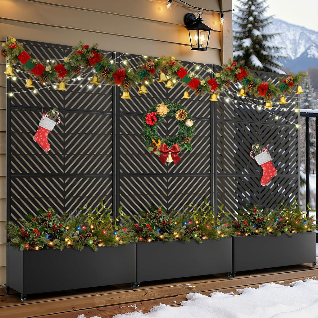FENCY Metal Planter Box with Diamond Lattice Trellis Planter Box for Climbing Plants/Vines, Galvanized Raised Garden Bed On Wheels, Garden Bed with Trellis(73"x35" White)