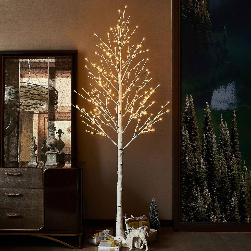 Hairui Lighted Birch Tree 8FT 240 Warm White Lights, White Twig Tree with Lights for Wedding Party Christmas Decoration Indoor Outdoor Use