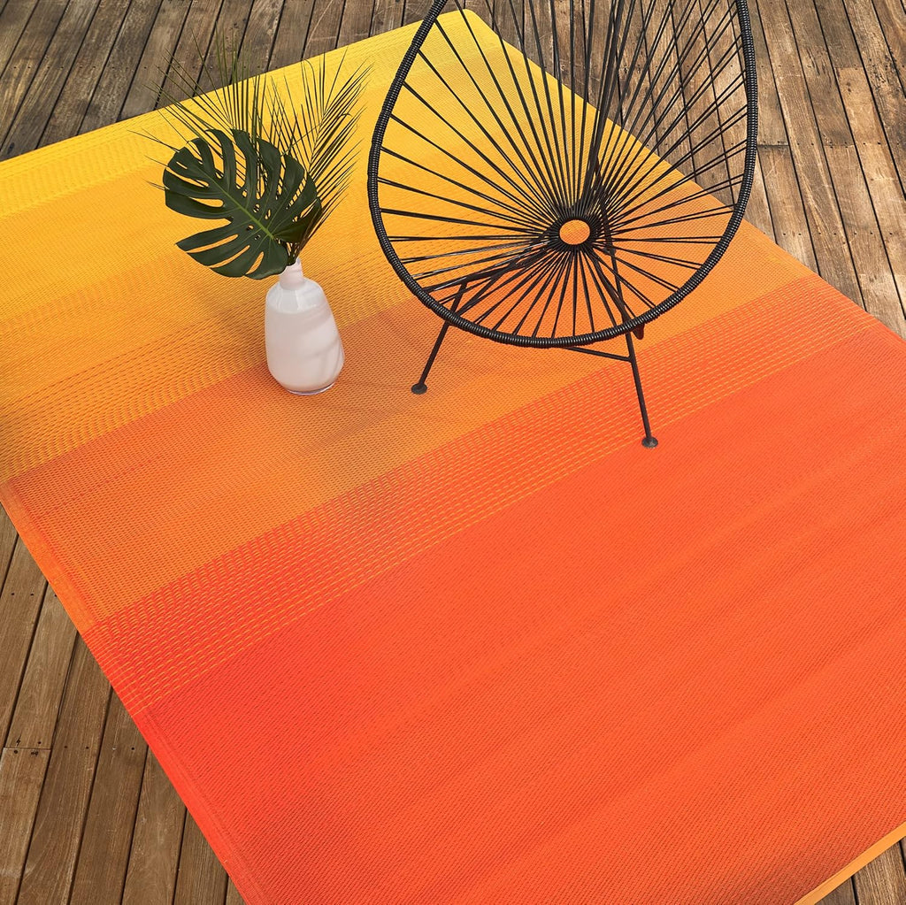 Fab Habitat Outdoor Rug - Waterproof, Fade Resistant, Crease-Free - Premium Recycled Plastic - Ombre - Patio, Porch, Deck, Balcony - Big Sur - Sunset - 5 x 8 ft