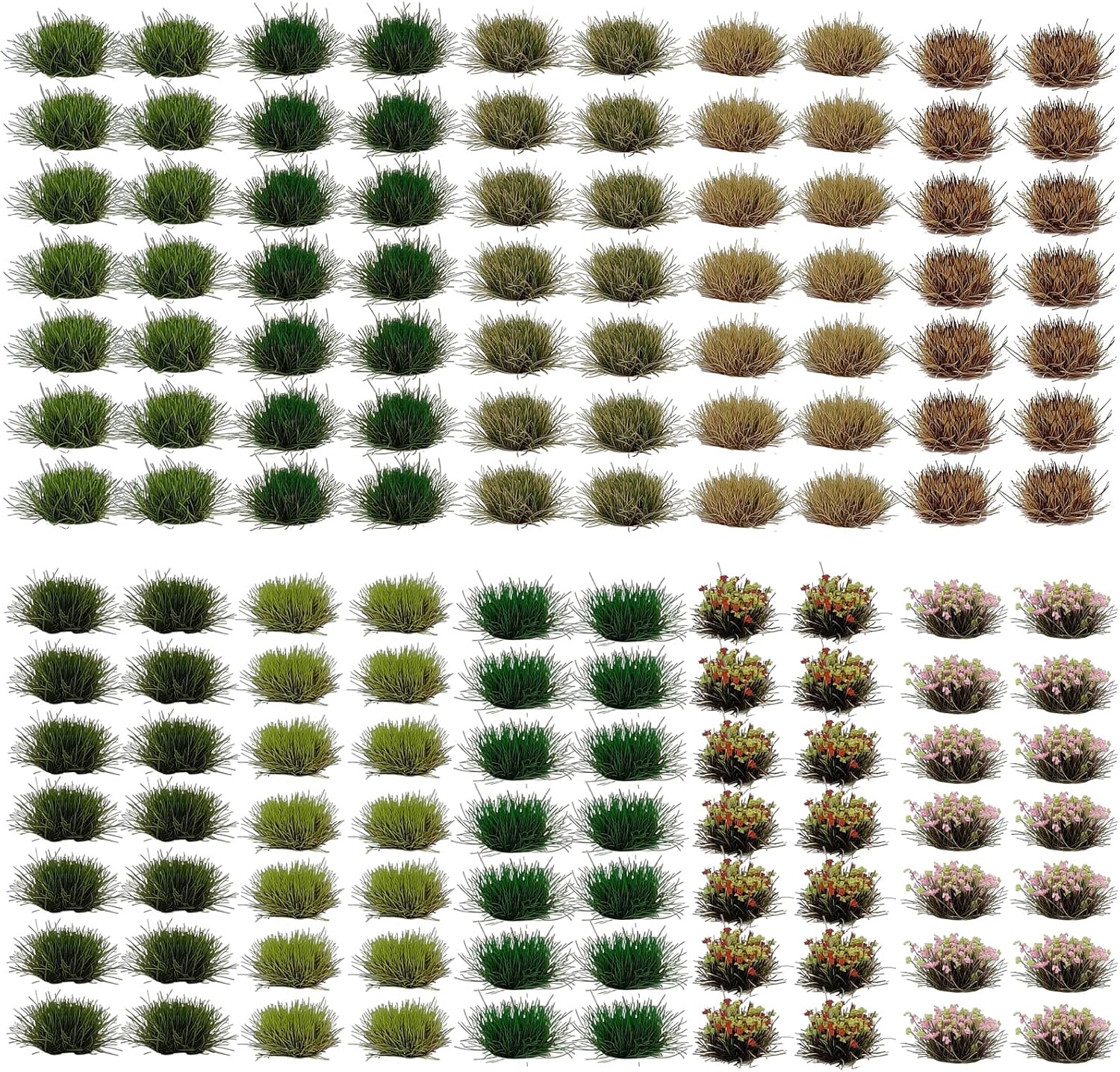 140 Pcs Static Grass Tufts & Miniature Flower Clusters - Artificial Grass Terrain Scenery Kit for Model Train Railway, Military Sand Table, DIY Diorama Landscape (B)