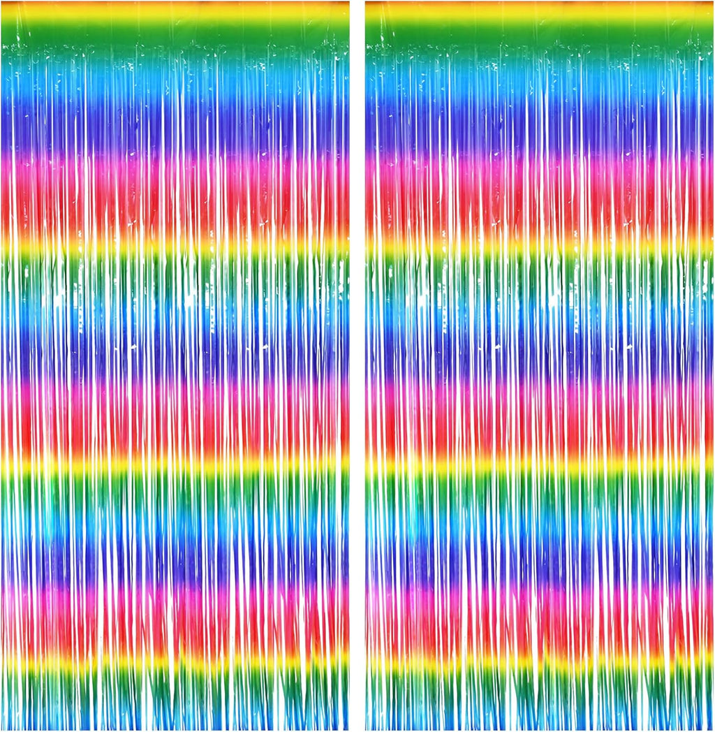 BRAVESHINE Tinsel Foil Curtains - 2 Pack Colorful Party Streamers Fringe Backdrop for Christmas/New Years/Doorway/80s/90s/Dance/Bachelorette/Engagement/Rainbows-theme/Candy/Kids Birthdays Decorations
