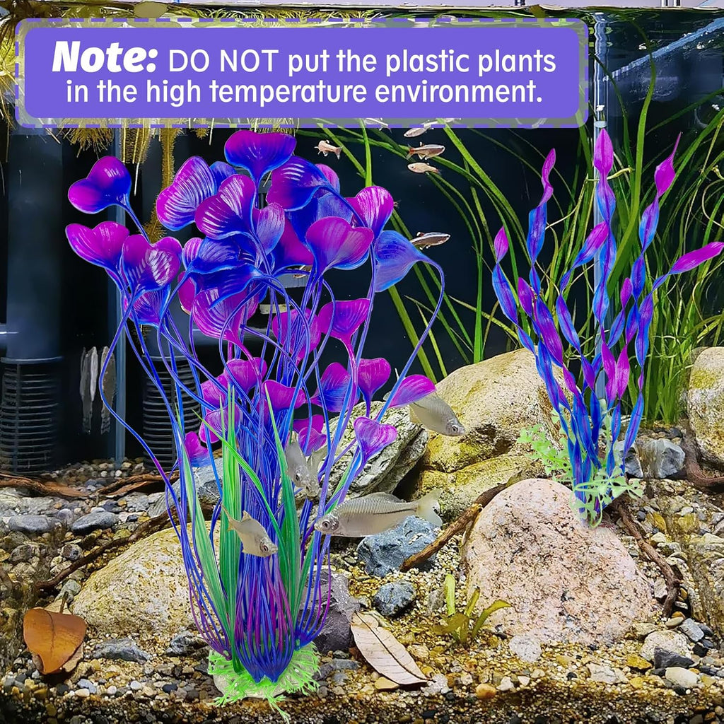 Hamiledyi Artificial Aquarium Plants Fish Tank Decorations, Soft Plastic Green Water Grass for Fish Habitat, Realistic Underwater Décor, Safe for Fish, 2-Pack