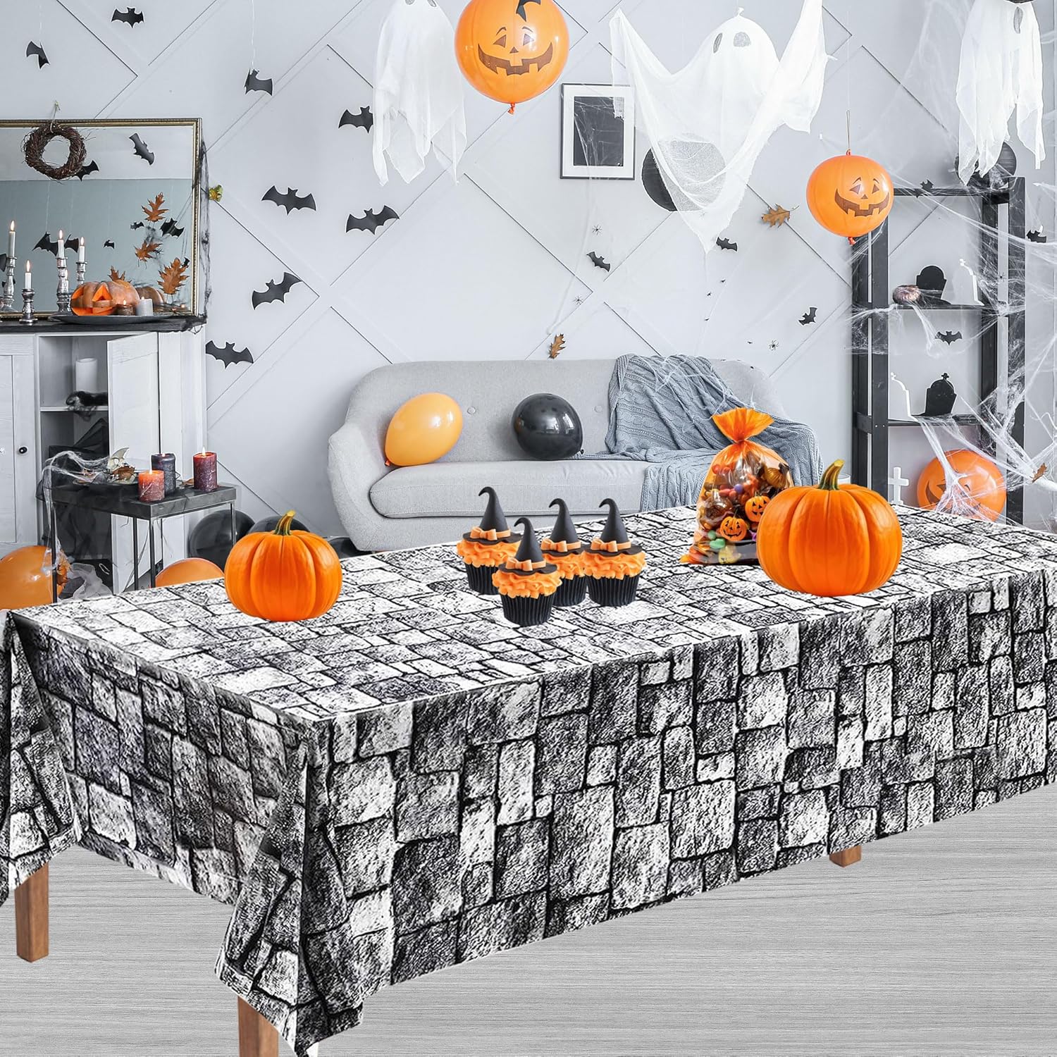 Stone Wall Tablecloths Medieval Castle Knight Themed Party Decorations 54" x 108" Halloween Plastic Tablecovers for Home Indoor Outdoor Birthday Party Supplies 2 Pack