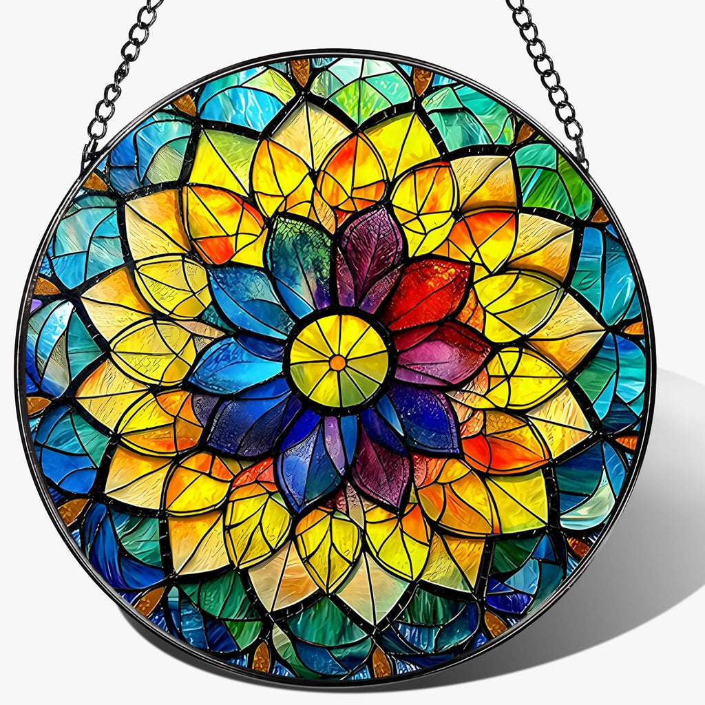8'' Rainbow Mandala Sun Catcher Ornament, Stained Glass Window Hanging, Sun Catchers for Windows Hanging Ornaments, Window Decor, Ideal Gift | Colorful Spiritual Gifts for Her