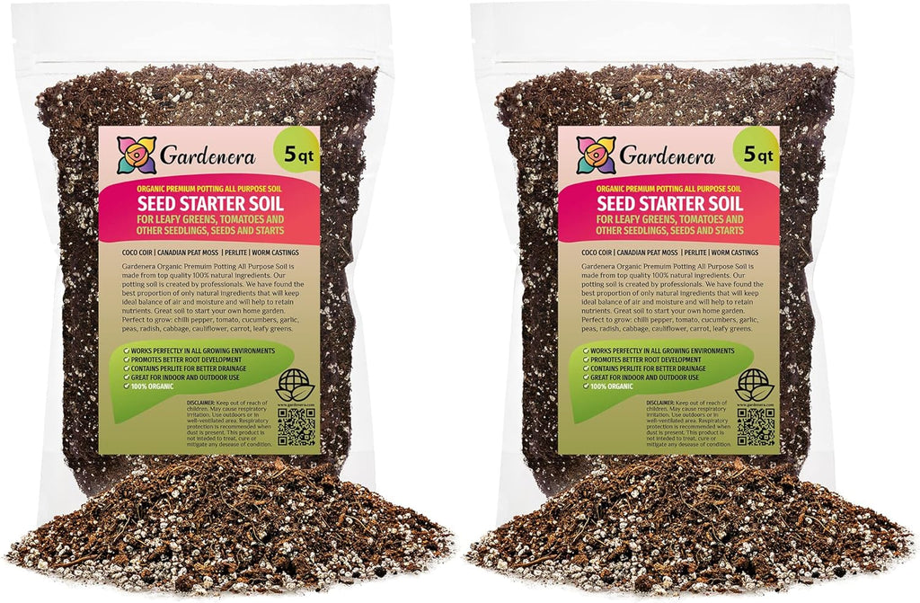 Premium Organic Seed Starter Soil - 10 Quart - All-Purpose Organic Potting Soil for Happy Seedlings and Plants by Gardenera (2 Bags of 5 Quart)