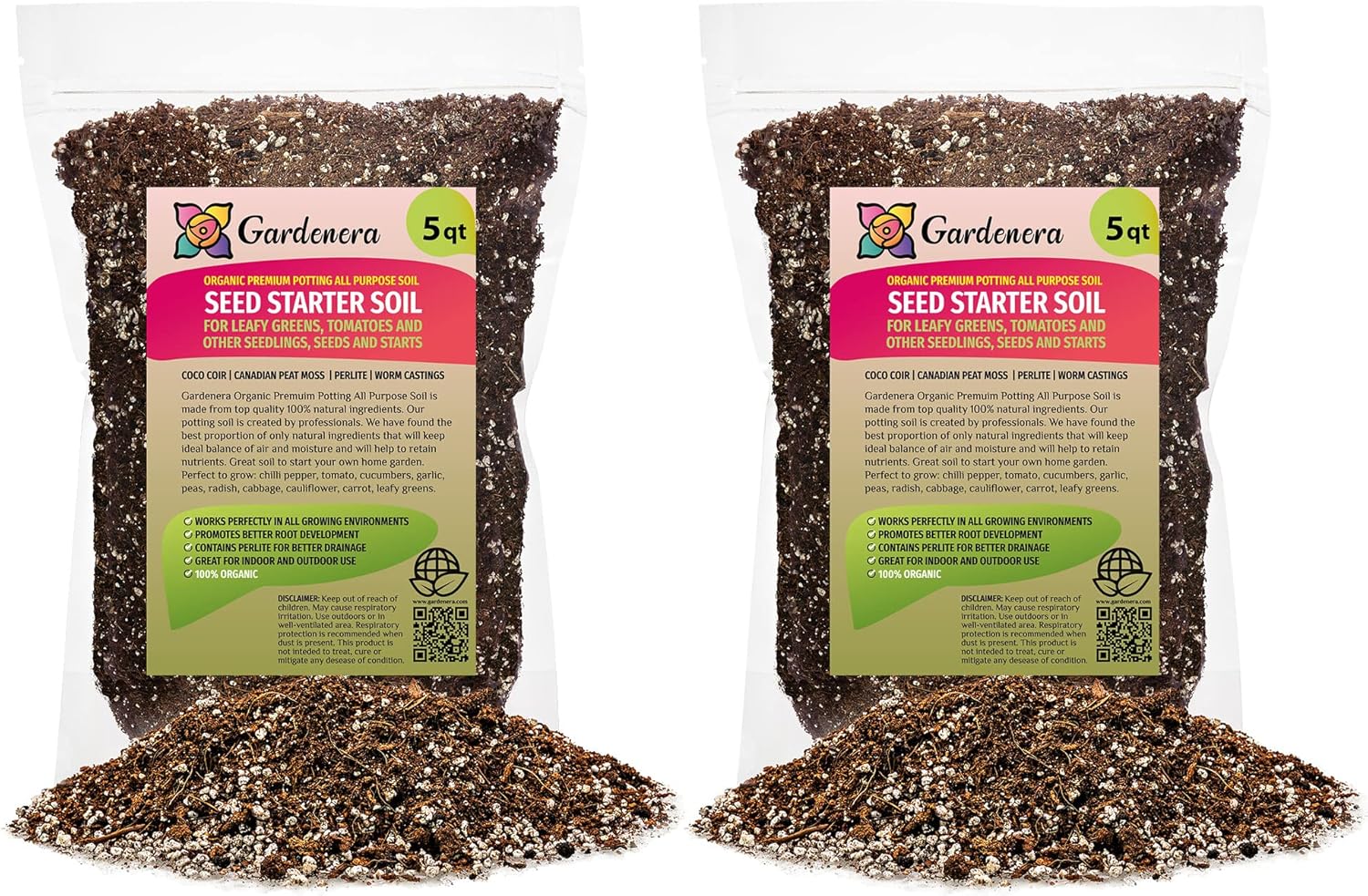Premium Organic Seed Starter Soil - 10 Quart - All-Purpose Organic Potting Soil for Happy Seedlings and Plants by Gardenera (2 Bags of 5 Quart)