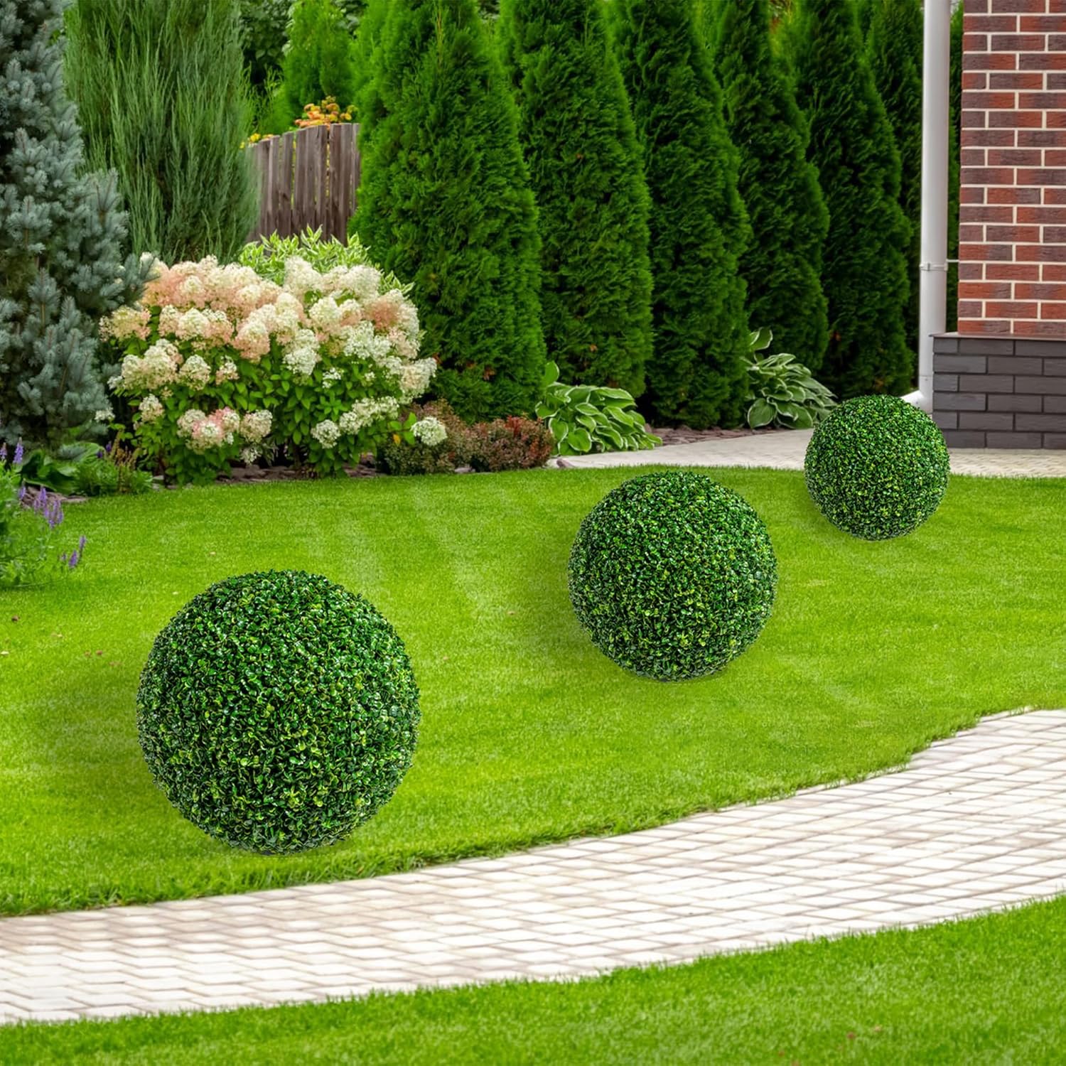19 Inch 2 PCS 8 Layers Leaves Artificial Plant Topiary Balls, UV Resistant Faux Evergreen Boxwood for Indoor Outdoor Porch Garden Backyard Decor