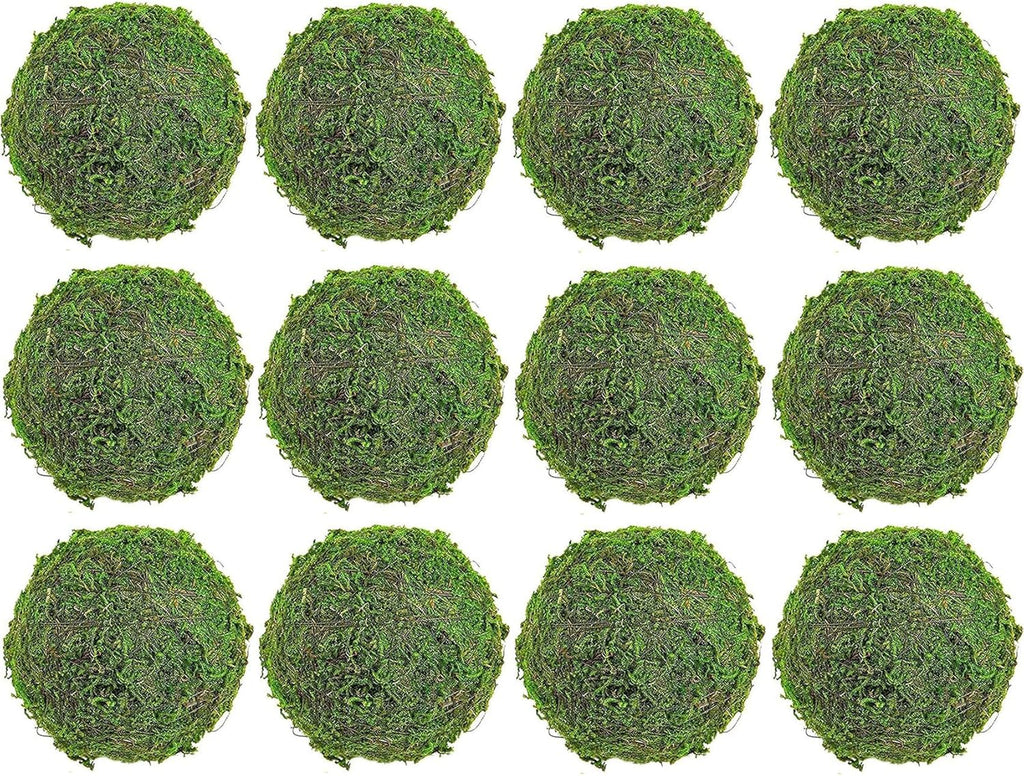 12pcs Moss Balls Decorative Faux Green Dried Artificial Moss Balls for Centerpiece Bowls for Home Garden Wedding Party Decor (2"-Set of 12)