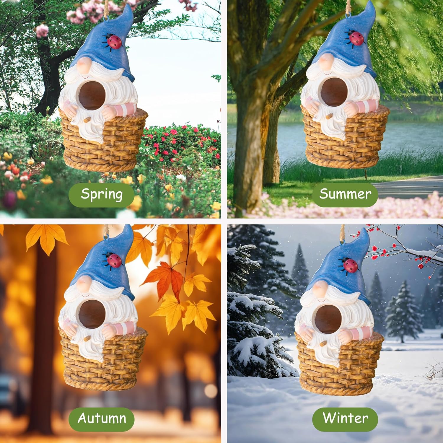 Topadorn Bird House Resin Decoratvie Birdhouse, Hanging Resin Garden Bird House Decoratvie Birdhouse, Blue