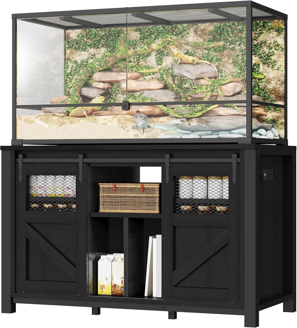 YITAHOME 120 Gallon Reptile Tank Stand with Power Outlets, Heavy Duty Large Reptile Tank Stand with Barn Door, Reptile Tank Turtle Terrariums Table for Accessories Storage,1100LBS Capacity