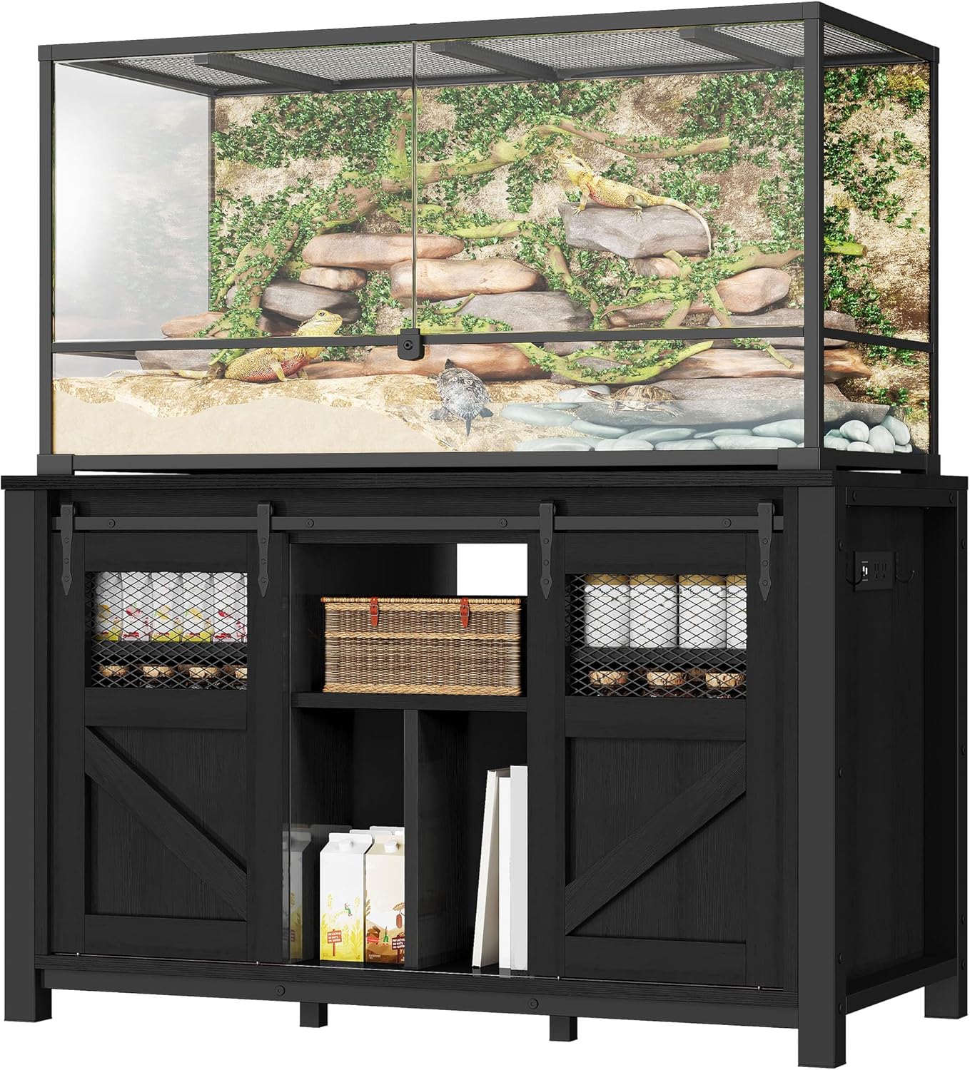 YITAHOME 120 Gallon Reptile Tank Stand with Power Outlets, Heavy Duty Large Reptile Tank Stand with Barn Door, Reptile Tank Turtle Terrariums Table for Accessories Storage,1100LBS Capacity