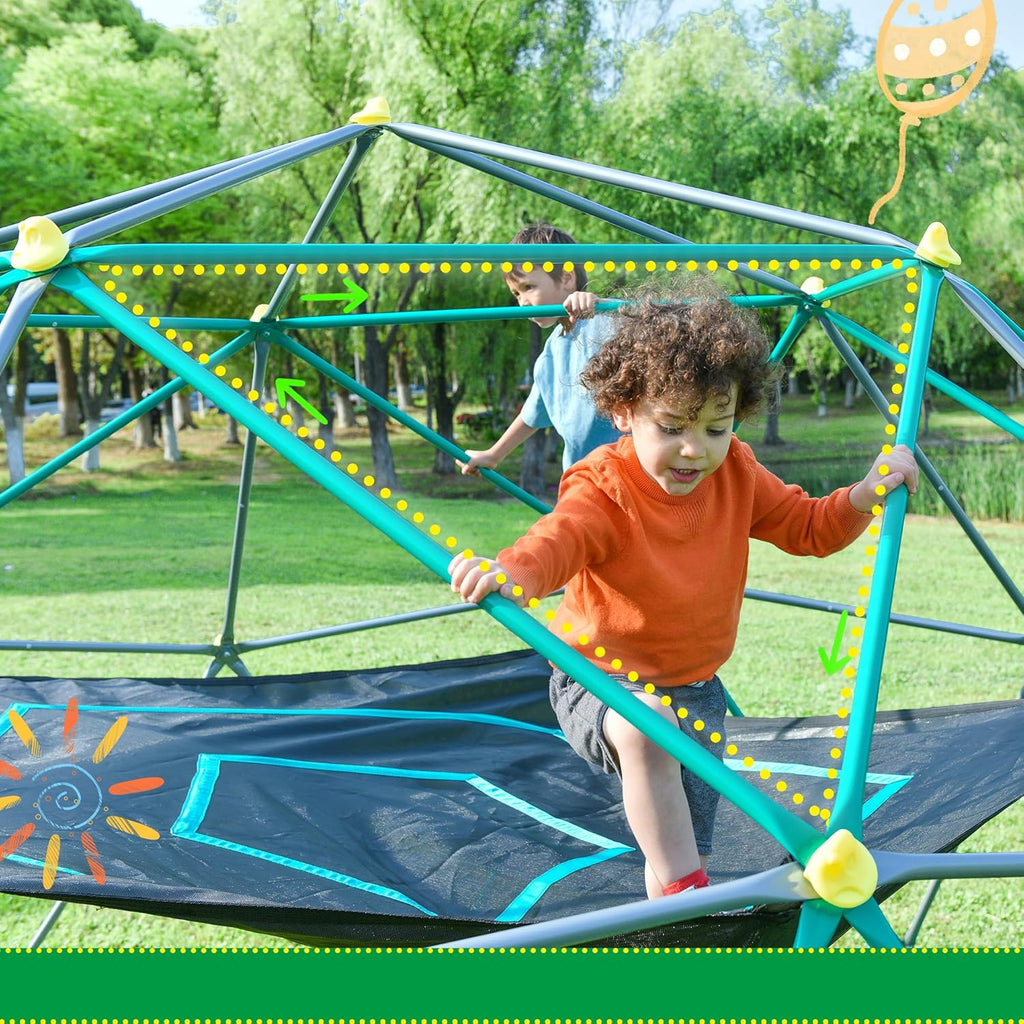 13 FT Climbing Dome with Play Canopy for Kids 3-10, Outdoor Play Equipment Supporting 1000 lbs, Anti-Rust Jungle Gym, Easy Assembly Geometric Dome Climber Play Center (Blue & Silver)