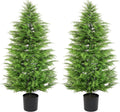 48" Artificial Cedar Topiary Tree Set of 2, 4ft Cypress Tree Topiary Faux Evergreen Shrub Plant for Front Porch Home Office Decor (4FT) ﻿
