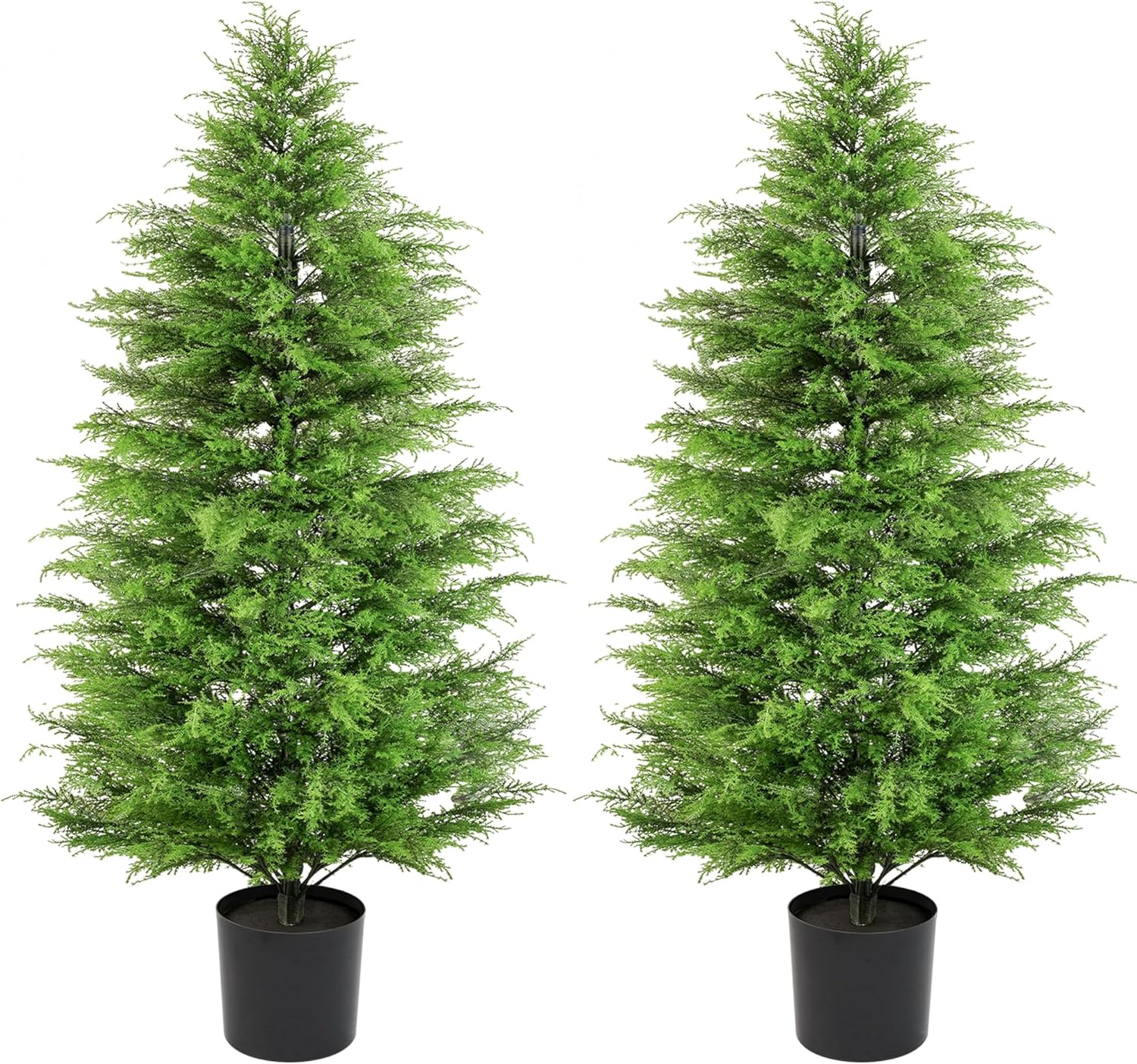 48" Artificial Cedar Topiary Tree Set of 2, 4ft Cypress Tree Topiary Faux Evergreen Shrub Plant for Front Porch Home Office Decor (4FT) ﻿