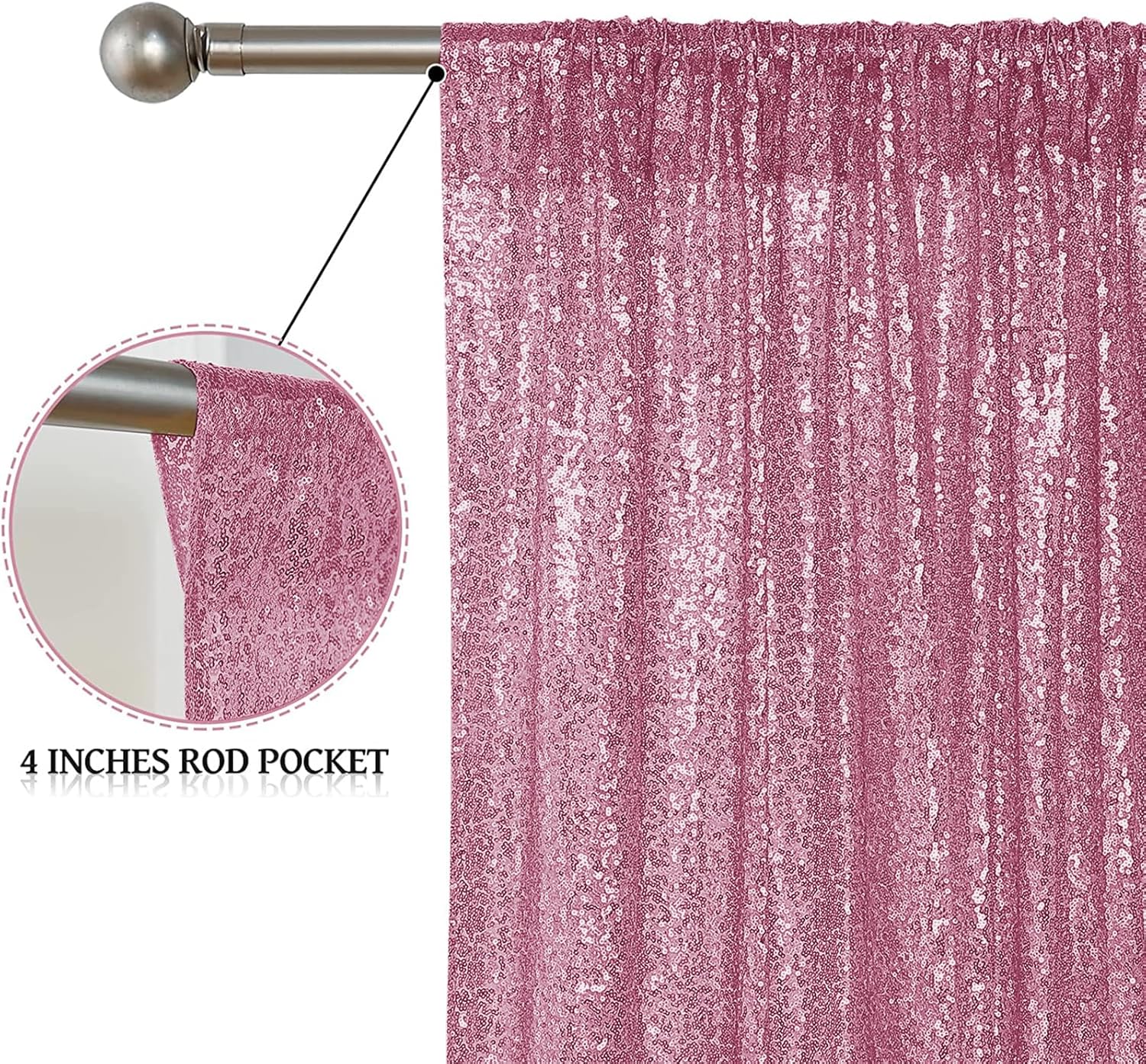 Sugargirl Pink Sequin Backdrop Curtain 4 Panels 2FTx8FT Glitter Pink Background Drapes Sparkle Photography Backdrop for Party Wedding Birthday Wall Decoration