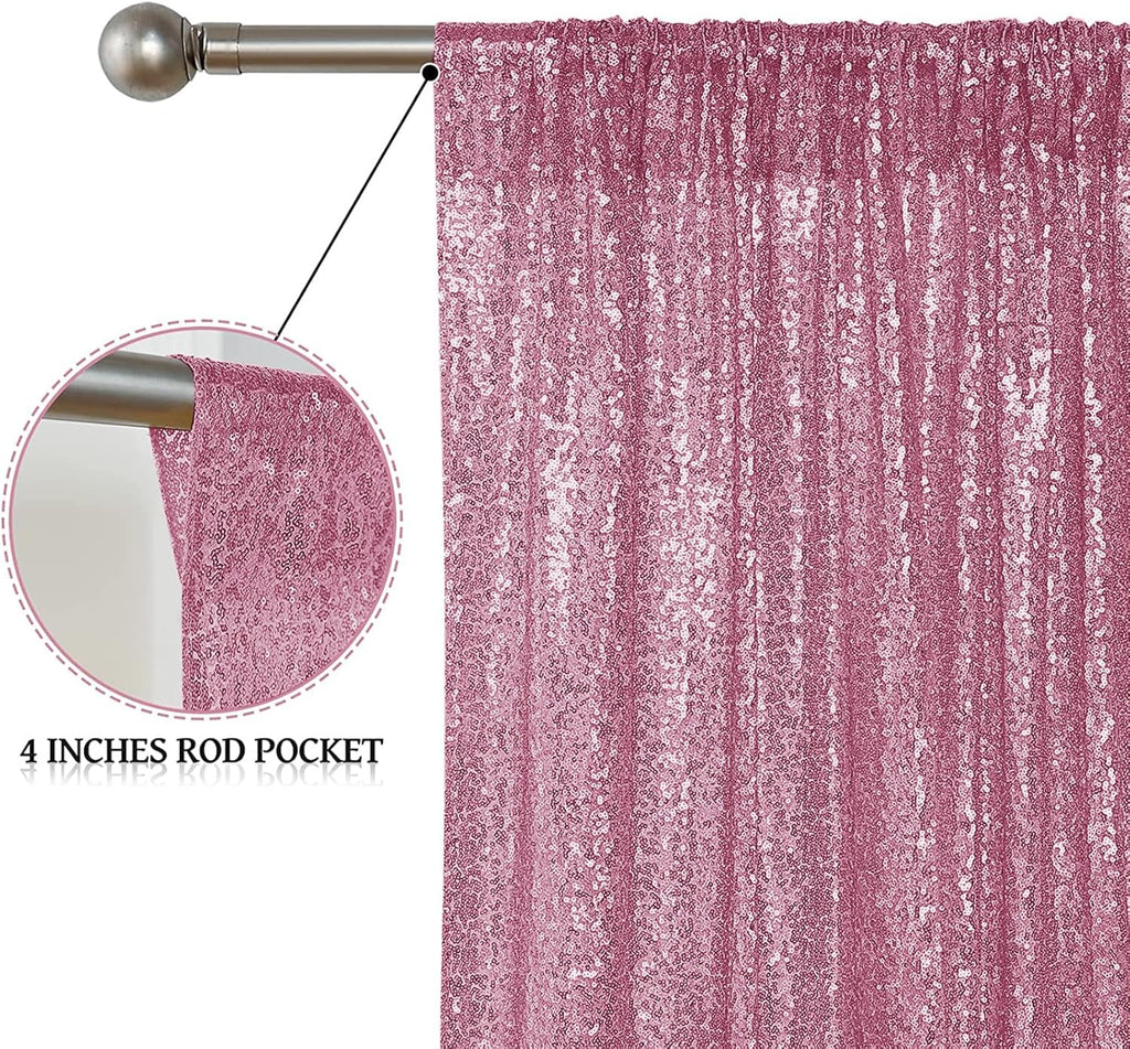 Sugargirl Pink Sequin Backdrop Curtain 2 Panels 2FTx8FT Glitter Pink Background Drapes Sparkle Photography Backdrop for Party Wedding Birthday Wall Decoration
