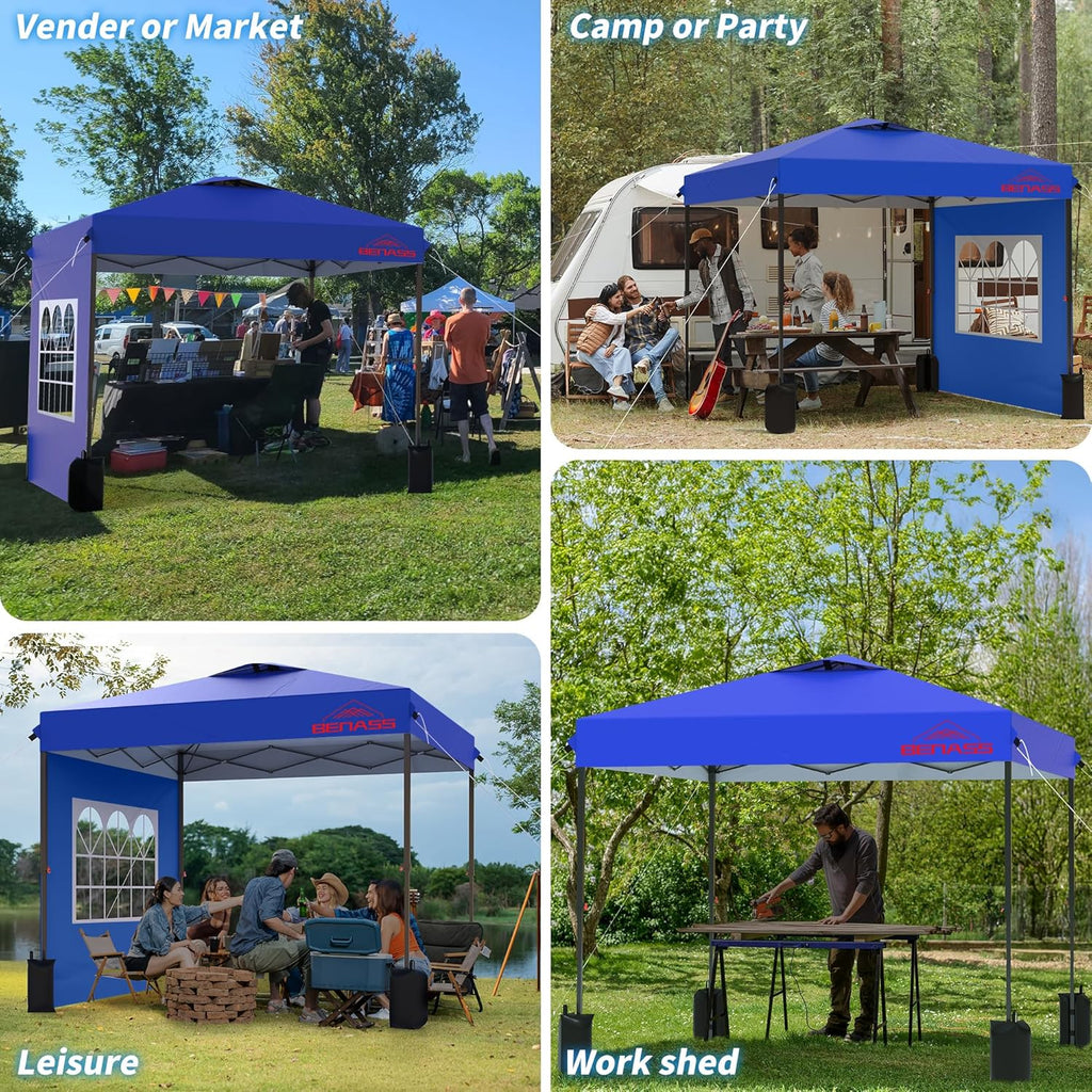 10x10 Pop Up Canopy Tent with Sidewalls, Easy Up, Heavy Duty, Blue, Perfect for Parties, Camping, Events & Vendor