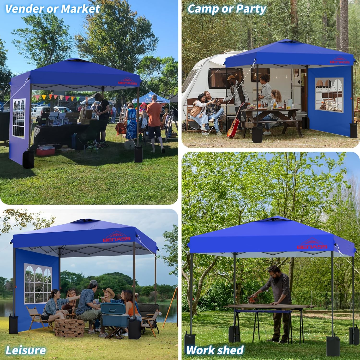 10x10 Pop Up Canopy Tent with Sidewalls, Easy Up, Heavy Duty, Blue, Perfect for Parties, Camping, Events & Vendor