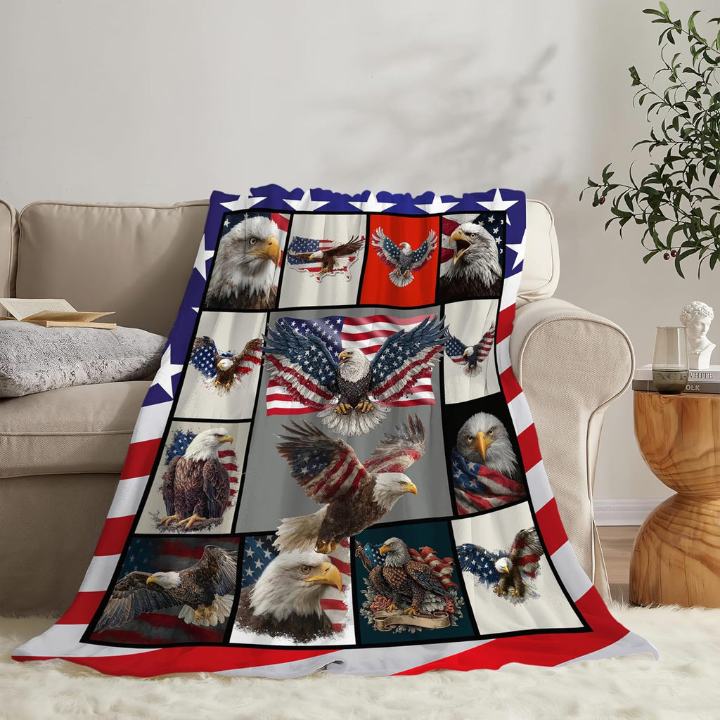 Eagle Throw Blanket American Flag Bald Eagle Stuff Gifts for Kids Girls Boys Adults Women Men Soft Cozy Warm Plush Fluffy Fuzzy Fleece Blanket Decor 60''X80''