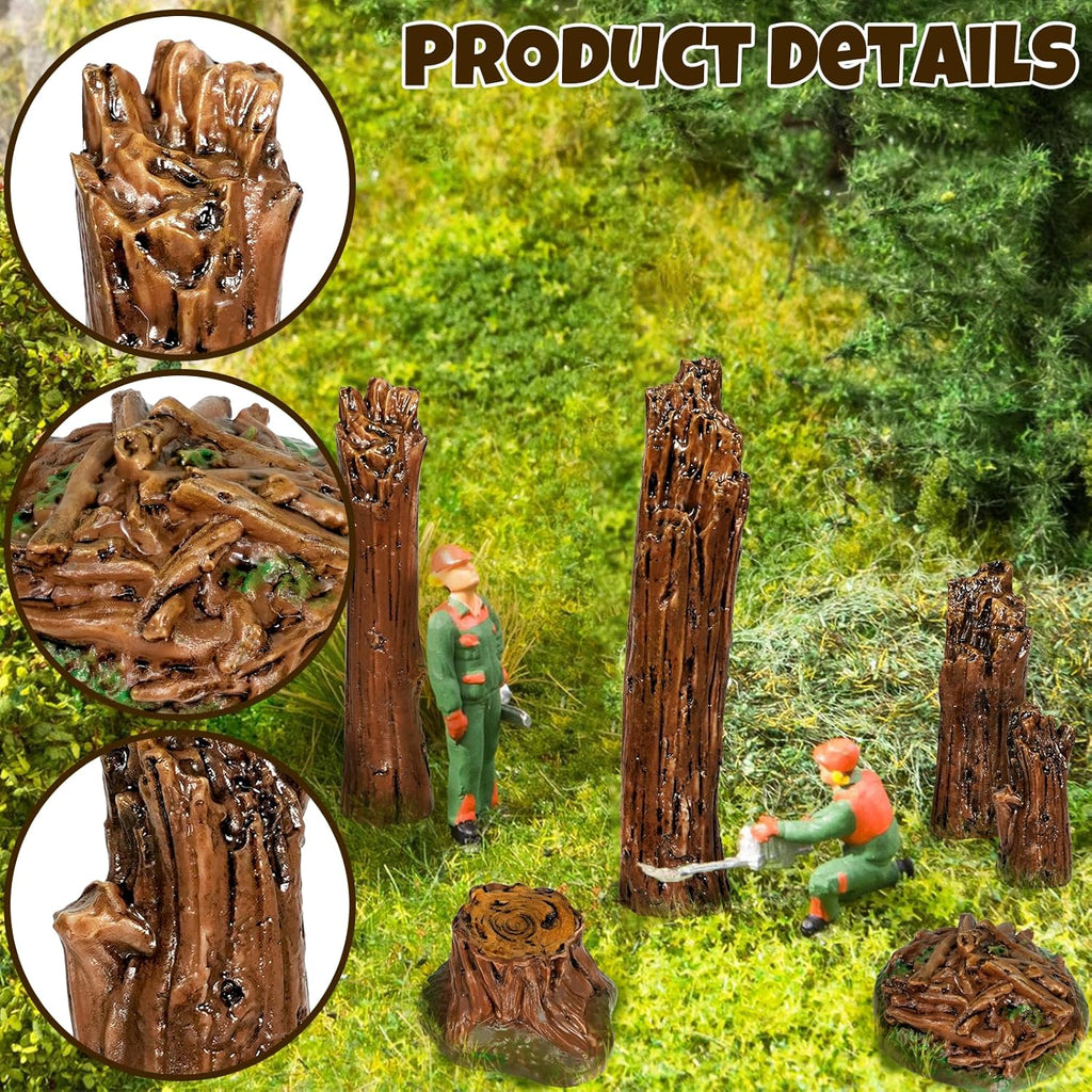 Warmtree Artificial Tree Stump Mini Garden Figurines Stumps Ornaments Miniature Stone Rock Statue for Micro Train Landscape Railway Sand Table, Pack of 6