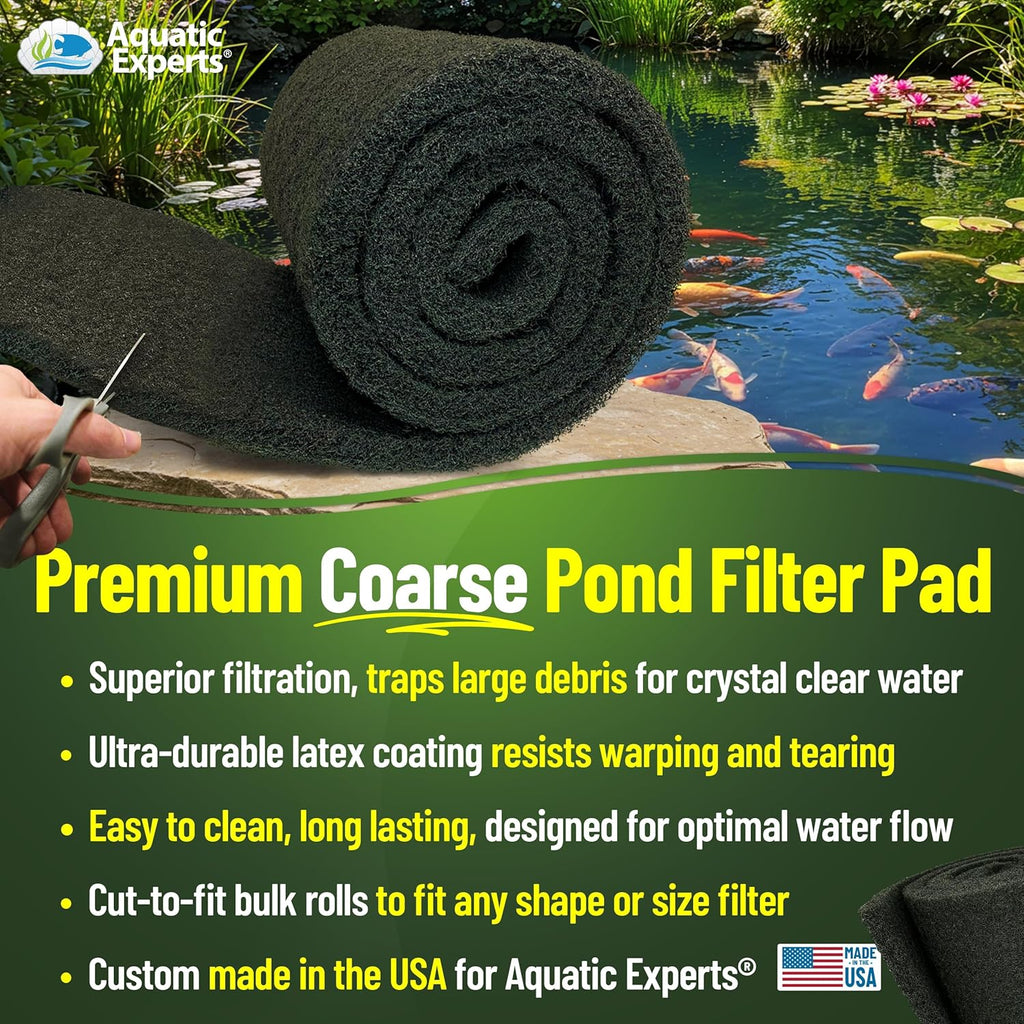 Aquatic Experts Classic Koi Pond Filter Pad COARSE – Bulk Roll Pond Filter Media, Rigid Ultra-Durable Latex Coated Fish Pond Filter Material US (14" x 56", Coarse (Black))