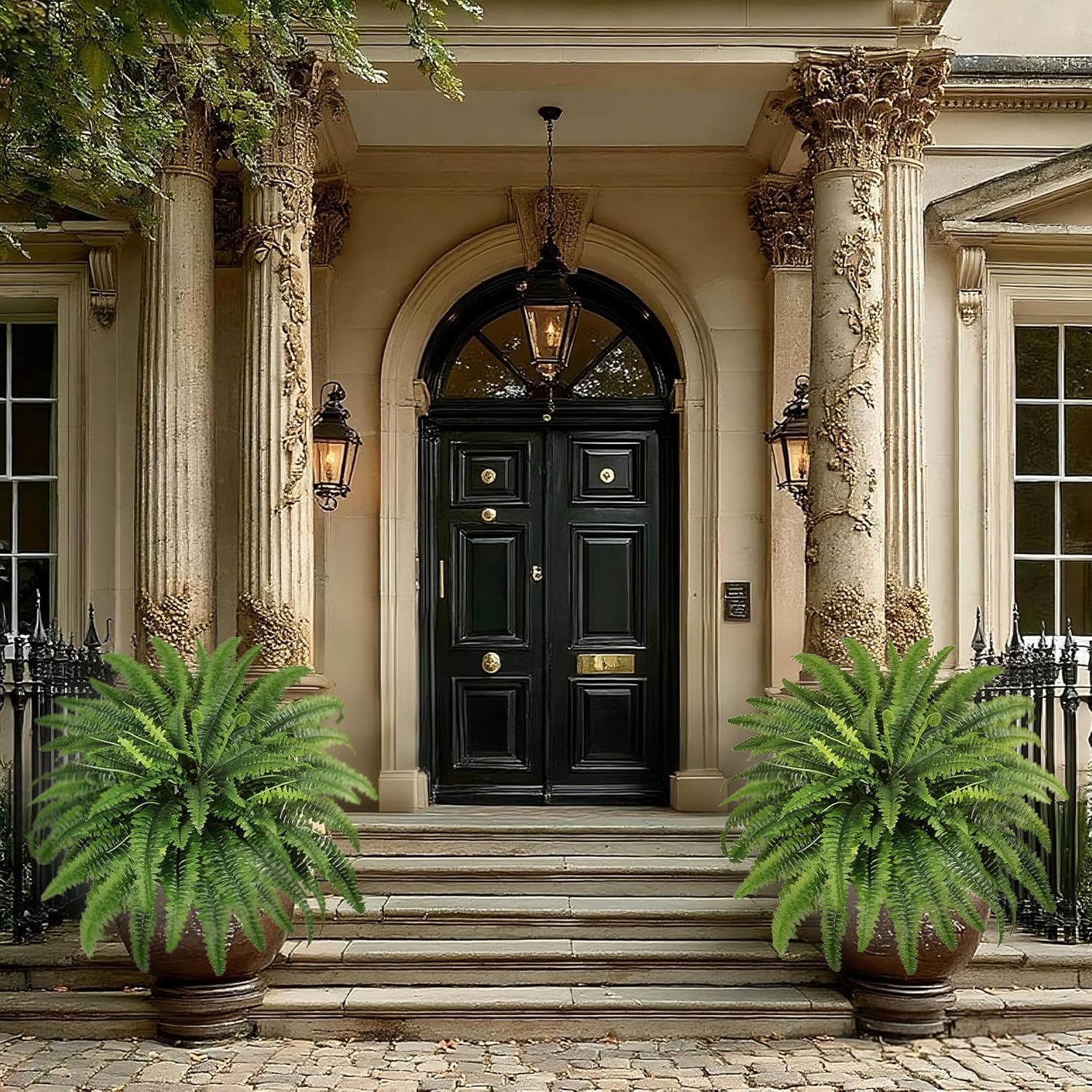 Fake Ferns - 2 Packs Artificial Ferns for Outdoors & Indoors, 45in Large Boston Fern with 55 Fronds, Realistc Faux Greenery Plants Ideal for Porch Entrance Hall Planters Windowsills Office Home Decor