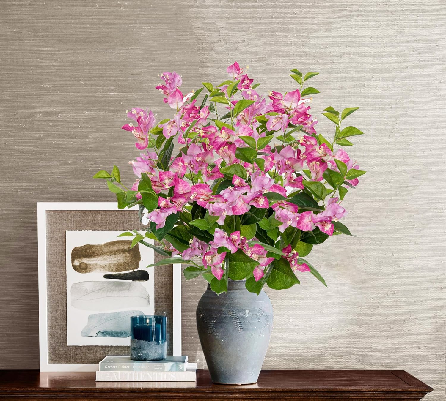 Hollyone 2Pcs Bougainvillea Artificial Flowers Bouquets Pink Fake Flower Silk Flowers with Long Stem Floral Arrangements Faux Bougainvillea Flower Plant for DIY Wedding Party Centerpieces Home Decor