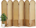 6 Panels Room Divider, Folding Privacy Screen, Foldable Wood Rattan Room Divider Panel, Portable Partition Screen Wall Divider for Room Separation Bedroom Home Office Garden Terrace (Natural)