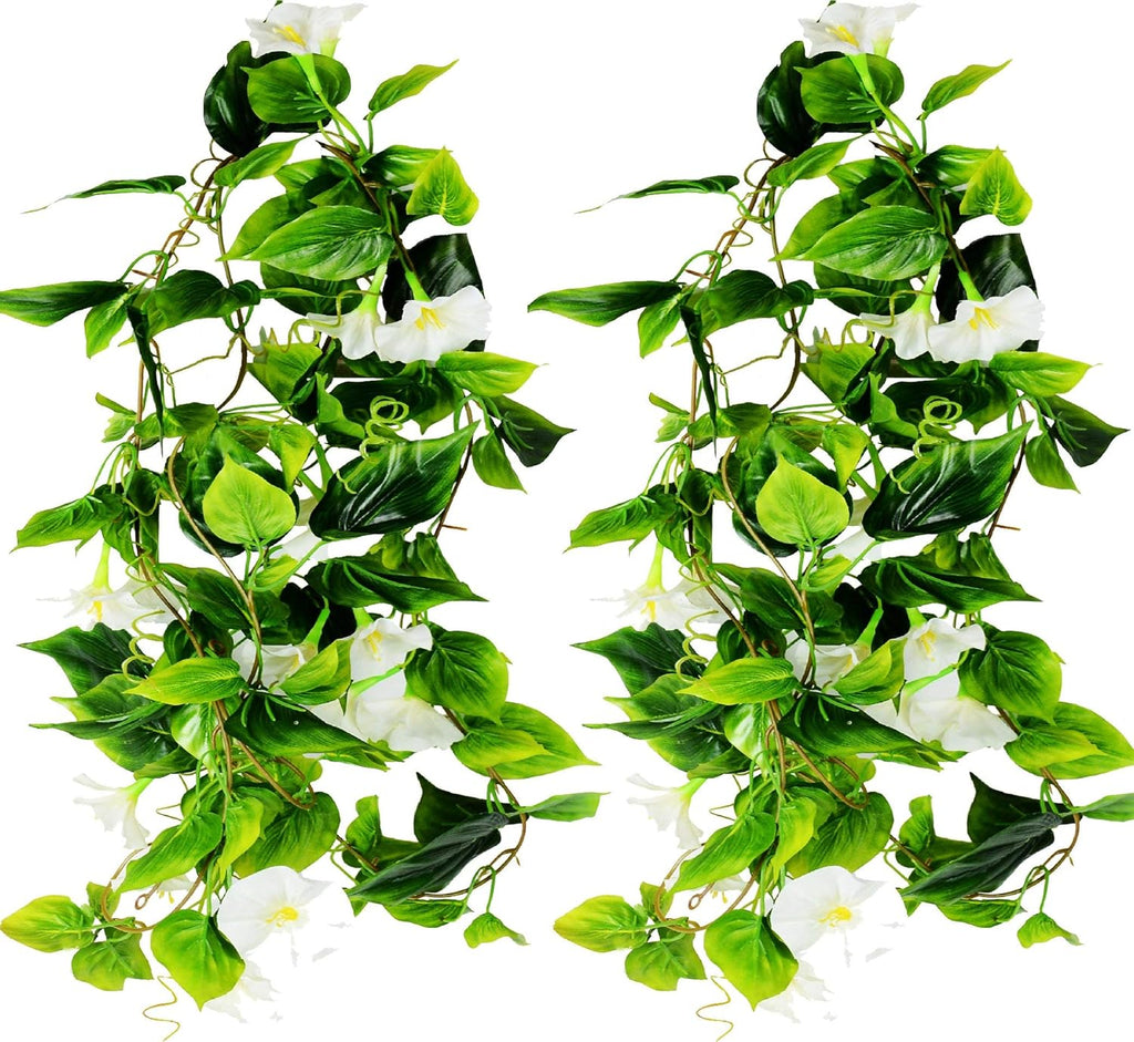 AirSun Artificial Morning Glory Flower Vines, 2pcs 15Feet Hanging Plants Silk Garland Fake Green Plant Home Garden Wall Fence Indoor Outdoor Wedding Birthday Decor