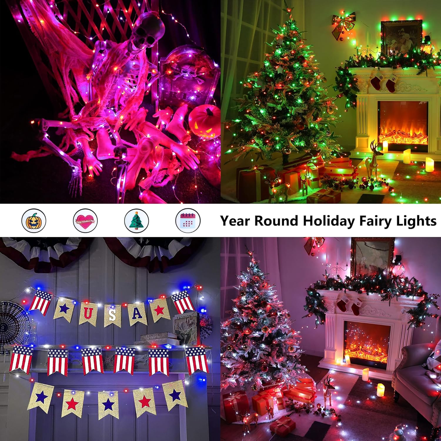 BrizLabs Fairy String Lights - 2 Pack 66ft 200 LED Color Changing Christmas Fairy Lights with Remote, Plug-in RGB Christmas Twinkle Light Rainbow Firefly Starry Light for Xmas Tree Halloween Bedroom