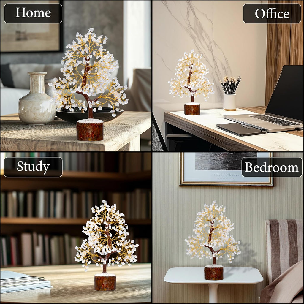 Clear Quartz Tree of Life for Home, Office, and Desk Décor | Handmade Bonsai for Clearity, Positive Energy & Focus | Perfect Concentration Gift for Mom
