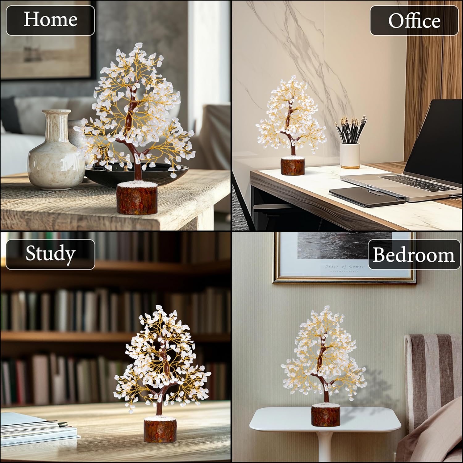 Clear Quartz Tree of Life for Home, Office, and Desk Décor | Handmade Bonsai for Clearity, Positive Energy & Focus | Perfect Concentration Gift for Mom