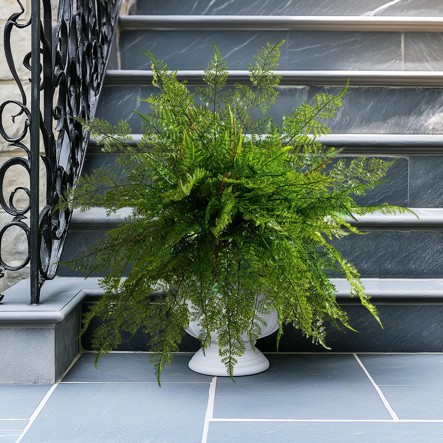 4PCS Lifelike Fake Fern Plants UV Resistant Artificial Boston Ferns for Outdoor Indoor Large Fake Greenery Plants No Wither for Front Porch Garden Window Home Decoration