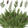 50PCS Christmas Norfolk Pine Branches, 6 Styles Artificial Christmas Norfolk Branches Artificial Greenery Real Touch Pine Needle Branches Stems Sprigs for Xmas DIY Making Garland Wreath Home Decor