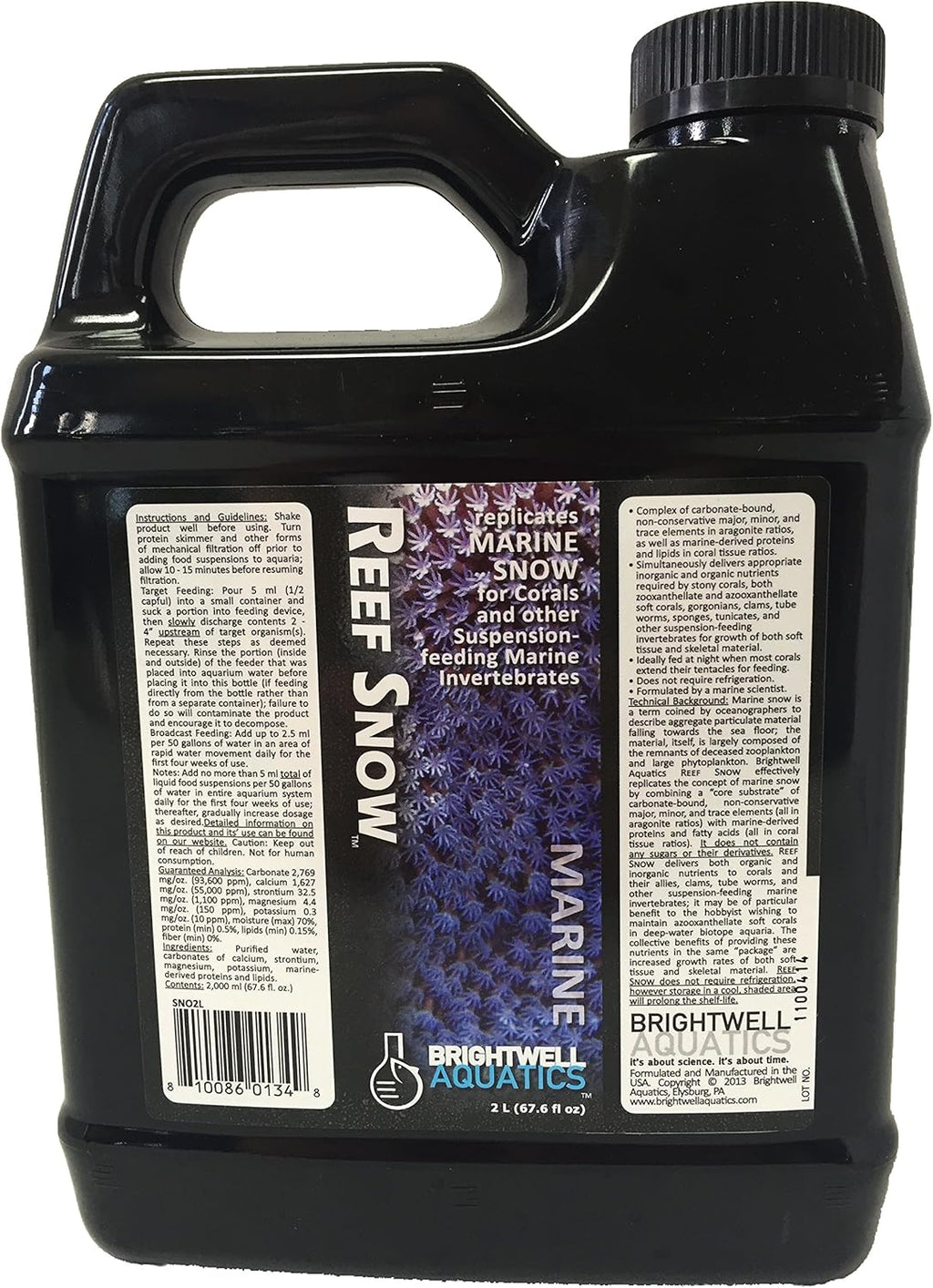 Brightwell Aquatics Reef Snow – Nutrient-Rich Supplement for Corals, Clams, Tube Worms, Sponges & Suspension Feeders – Supports Soft Tissue & Skeletal Growth in Reef Aquariums – 2 L