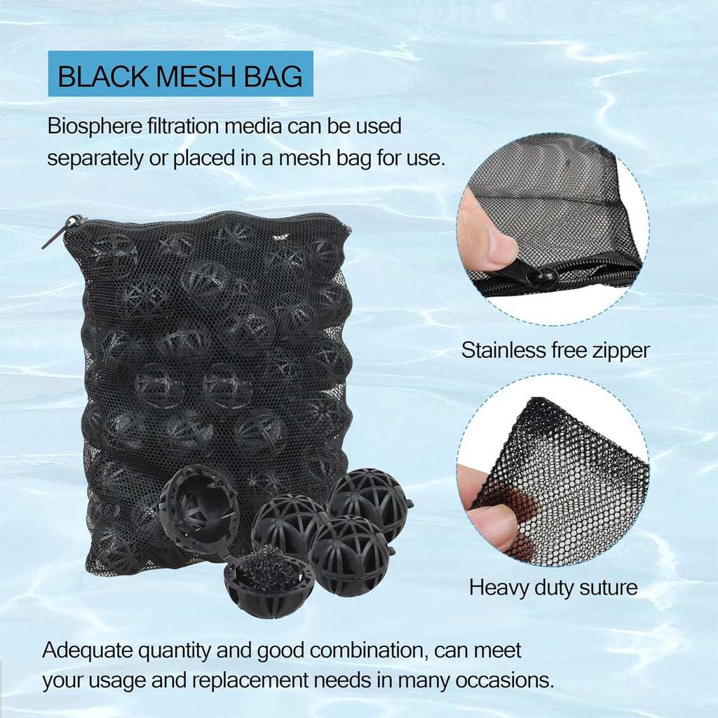 500 Pieces Bio Balls Filter Media Bulk 1.02 Inch Large Bio Balls for Pond & Aquarium Filters Pond Filter Media for Outdoor Ponds（Comes with 5 Black mesh Bags）