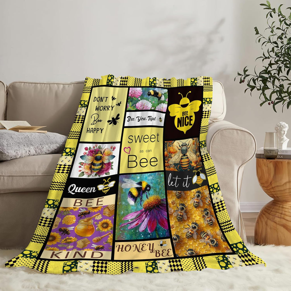 Bee Throw Blanket Bee Stuff Gifts for Kids Girls Boys Adults Women Men Soft Cozy Warm Plush Fluffy Fuzzy Fleece Blanket Decor 60''X80''